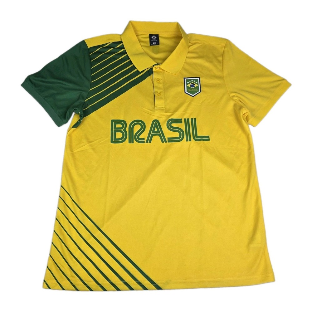 Brazil Football Futbol Soccer Jersey Fan Shirt Large Yellow Green Icon Sports